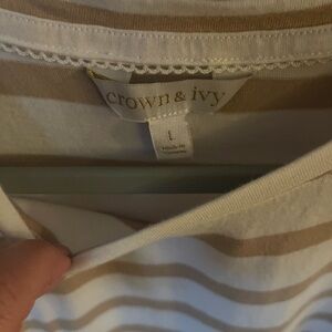 Crown & Ivy Beige and White Striped Tee